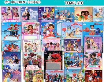 25+ Jumbo Valentine Card Template bundle,Cartoon themed Jumbo Pack Vday treat card,Canva Editable Classroom Vday gift cards Digital download