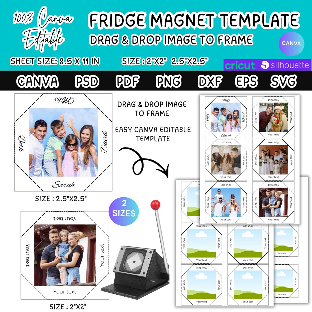 Fridge Square Magnet Template Canva Editable,2x2 2.5x2.5 in DIY Fridge ...