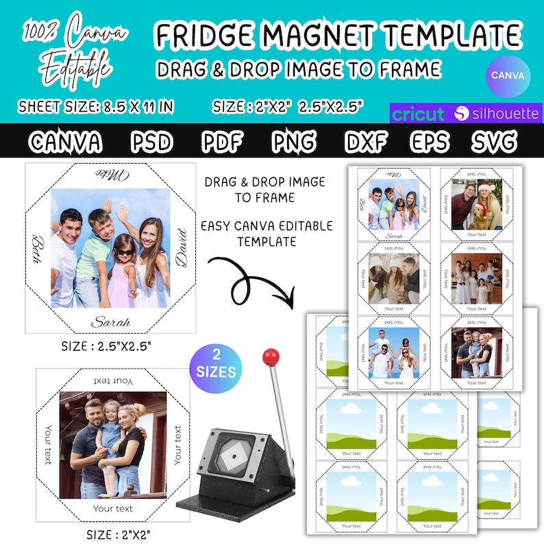 Fridge Square Magnet Template Canva Editable,2x2 2.5x2.5 in DIY Fridge ...