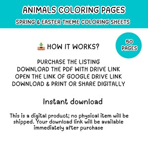 Paquete de páginas para colorear de animales de primavera, libro para colorear de adorables animales bebés kawaii, hojas para colorear de Pascua, actividades divertidas para niños en primavera. imagen 4