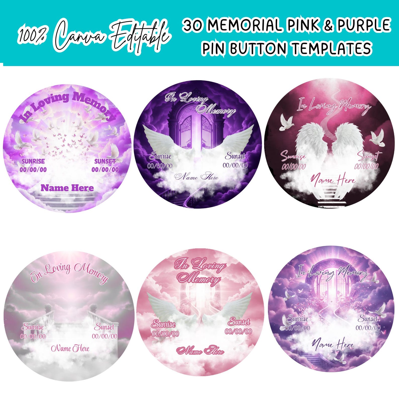 Memory Rip Word Disign 30 in Loving Memory Pink & Purple Pin Button Template,mega Memorial RIP ...