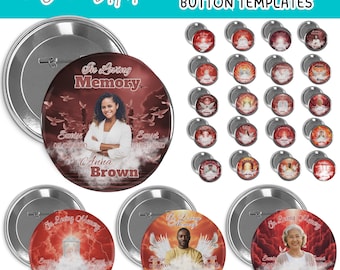 20X In Loving Memory Red Pin Button Templates,Mega Memorial RIP Photo Badge PNG Designs,Funeral Favor Canva Editable Digital Design Bundle