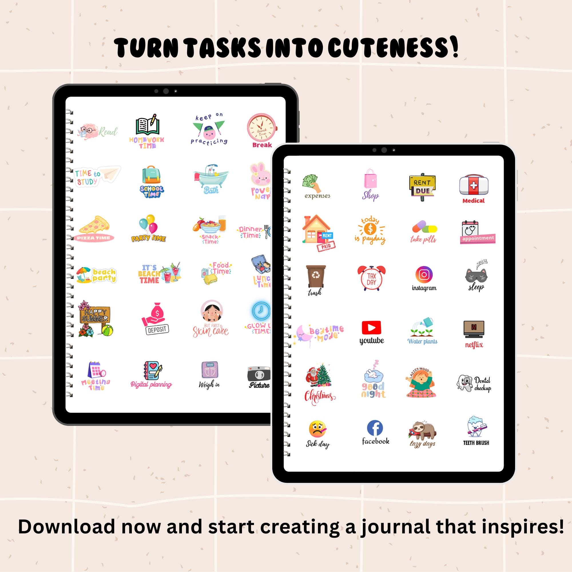 Everyday Life Digital Planner Stickers: 200+ PNG Icons (goodnotes ...