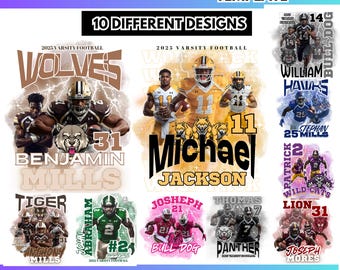 Paquete de 10 plantillas editables para camisetas de fútbol. Diseño de camiseta de mascota de fútbol pirata, personalizable, editable en Canva. PNG, sublimación, DTF, deportes para el día del partido.