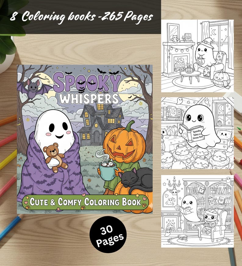 Halloween målarbokspaket 8 böcker 265 sidor Coco Wyo söt mysig läskig bekväm djärv enkla digitala målarbilder i PDF-format för barn tonåringar vuxna bild 6