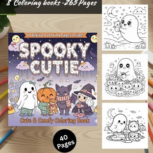 Halloween målarbokspaket 8 böcker 265 sidor Coco Wyo söt mysig läskig bekväm djärv enkla digitala målarbilder i PDF-format för barn tonåringar vuxna bild 5