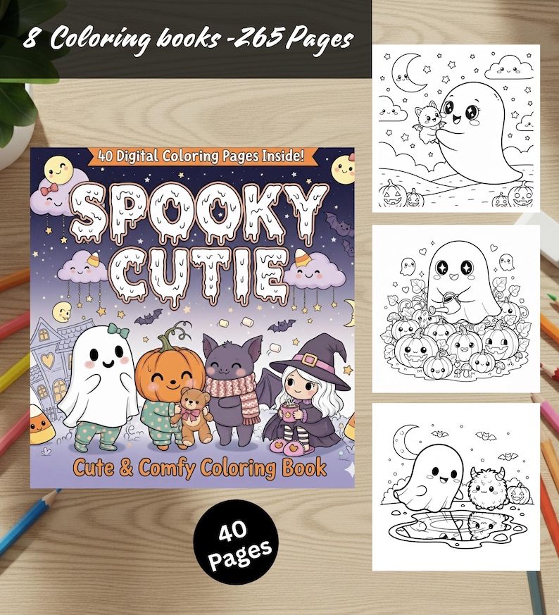 Halloween målarbokspaket 8 böcker 265 sidor Coco Wyo söt mysig läskig bekväm djärv enkla digitala målarbilder i PDF-format för barn tonåringar vuxna bild 5