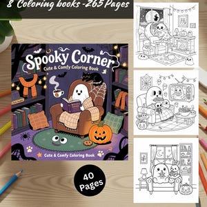 Halloween målarbokspaket 8 böcker 265 sidor Coco Wyo söt mysig läskig bekväm djärv enkla digitala målarbilder i PDF-format för barn tonåringar vuxna bild 2