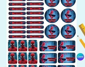 Editable school labels with cartoon characters,Anime printable cards bundle,Canva Editable Kids Name Stickers,Waterproof Daycare Name Labels