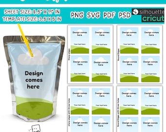 Capri Sun Canva sjabloon bewerkbaar sapzakje label leeg Caprisun mockup sjabloon verjaardag items aangepaste Capri labelontwerpen Svg psd, png