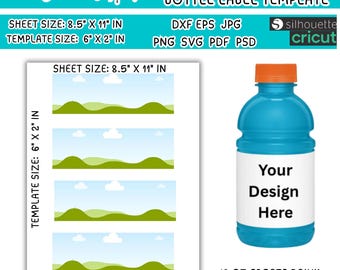 12oz Sport Drink bottle Label Template Canva Editable Water Bottle Blank Template EPS SVG PSD Customizable Frames Drag and Drop