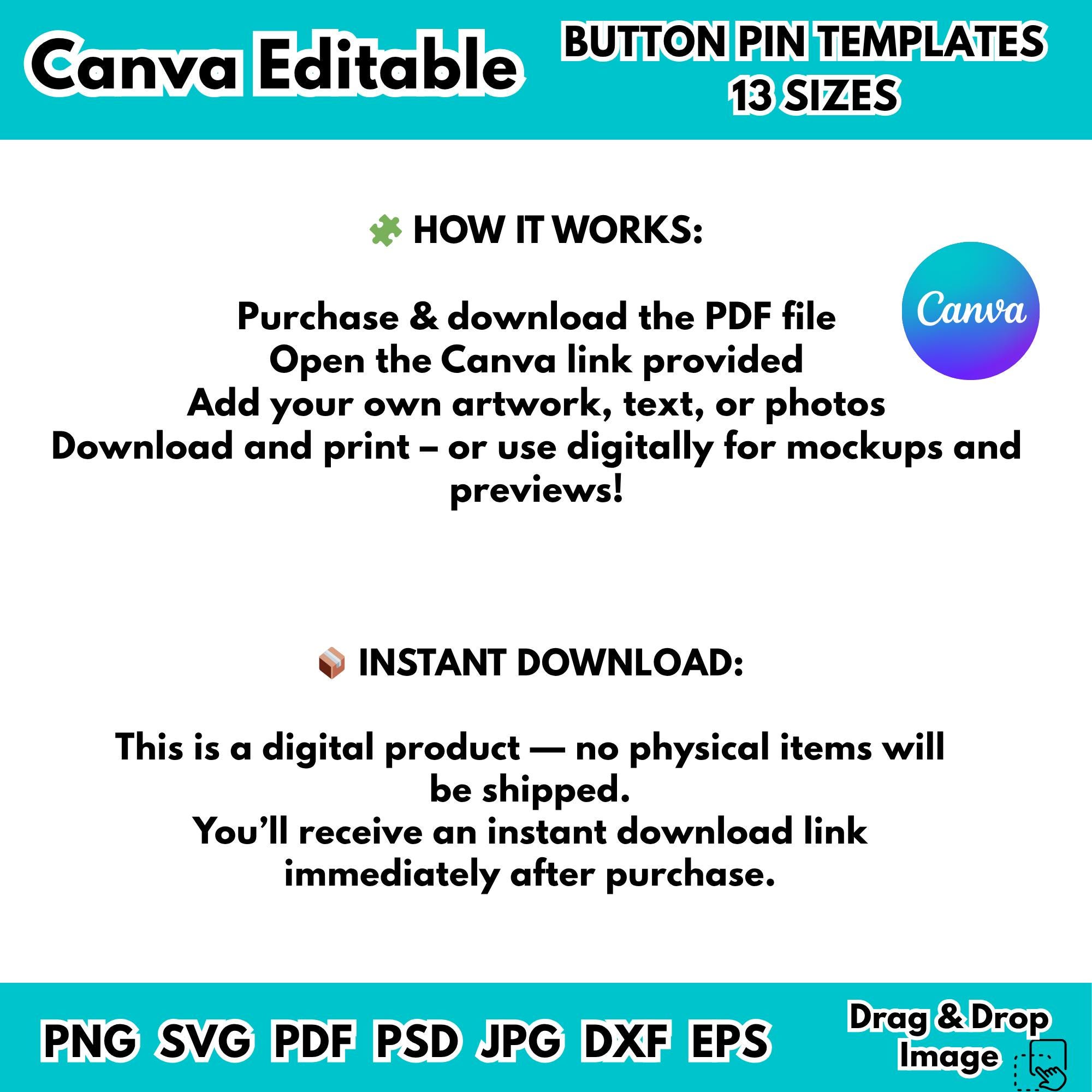 Button Pin Template Bundle Editable Canva Frame Sublimation 2 3.5 1.75 ...