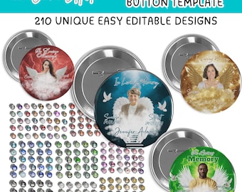 210x In Loving Memory Pin Button Templates,Mega Memorial RIP Photo Badge PNG Designs,Funeral Favors Canva Editable Digital Designs Bundle