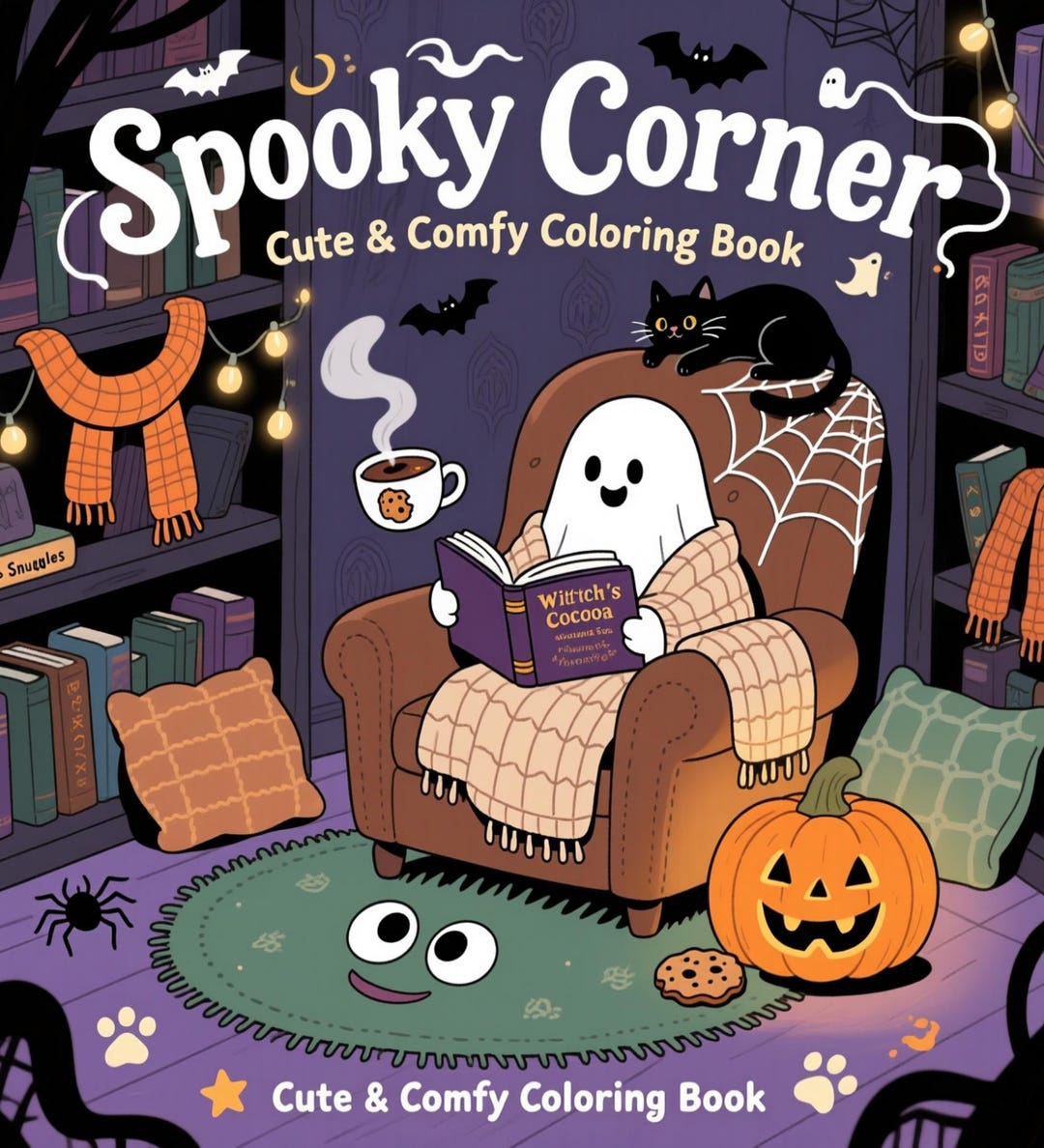 Cozy Halloween Coloring Book Cute Kawaii Spooky Coloring Pages for Kids ...