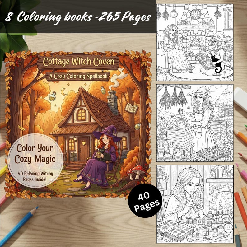 Halloween målarbokspaket 8 böcker 265 sidor Coco Wyo söt mysig läskig bekväm djärv enkla digitala målarbilder i PDF-format för barn tonåringar vuxna bild 7