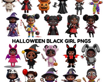 Black Girl Halloween PNG Bundle: Spooky Chibi Clipart (Digital Download)