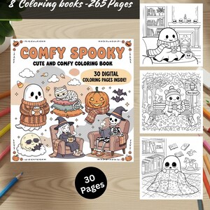 Halloween målarbokspaket 8 böcker 265 sidor Coco Wyo söt mysig läskig bekväm djärv enkla digitala målarbilder i PDF-format för barn tonåringar vuxna bild 4