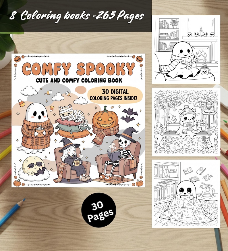 Halloween målarbokspaket 8 böcker 265 sidor Coco Wyo söt mysig läskig bekväm djärv enkla digitala målarbilder i PDF-format för barn tonåringar vuxna bild 4