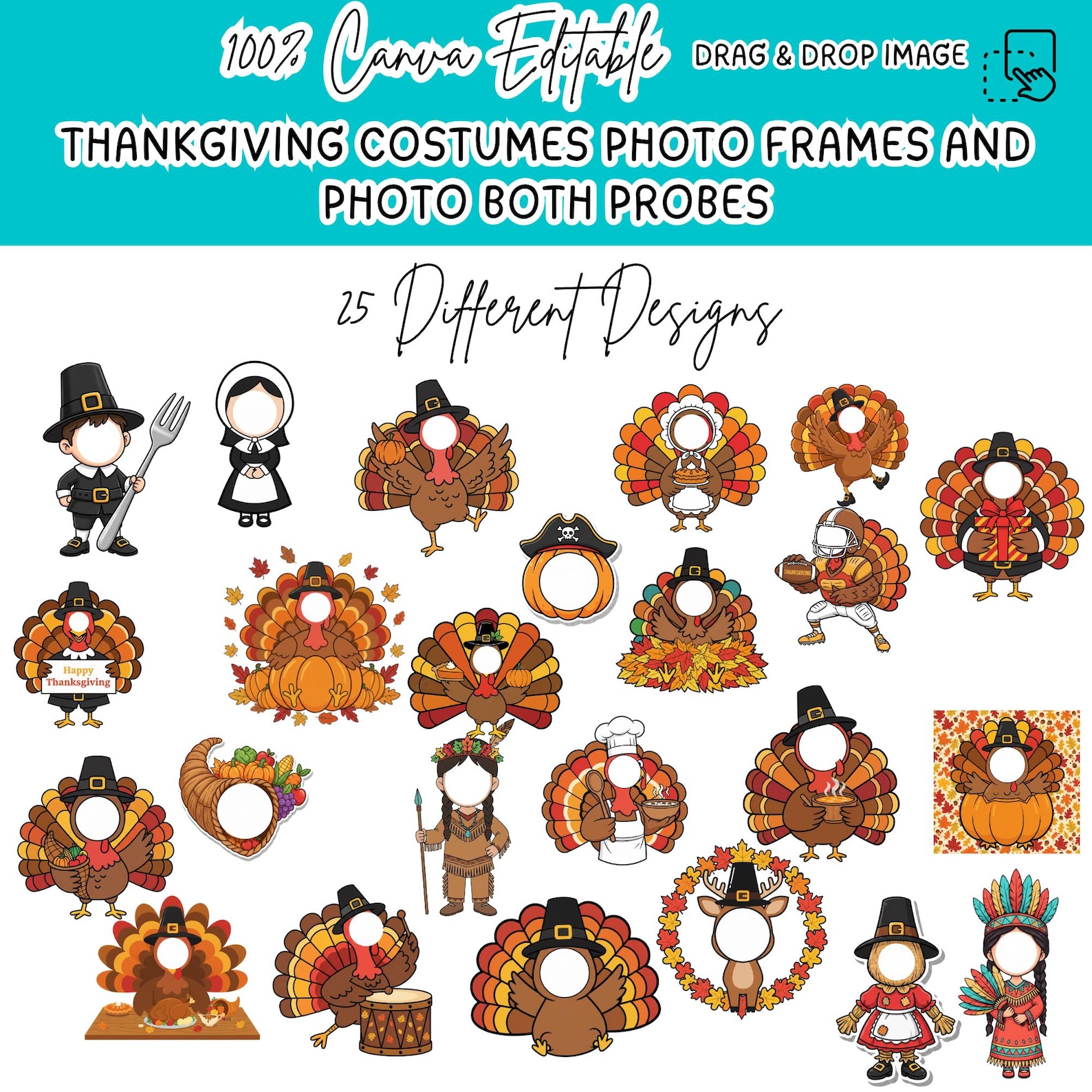 Thanksgiving Characters Photo Frame Photo Both Probe Add Your Photo ...