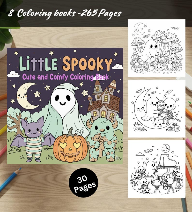 Halloween målarbokspaket 8 böcker 265 sidor Coco Wyo söt mysig läskig bekväm djärv enkla digitala målarbilder i PDF-format för barn tonåringar vuxna bild 3