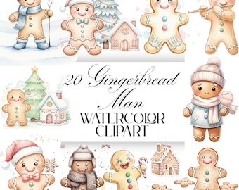Watercolor Gingerbread Clipart Bundle, Soft Colors Gingerbread Christmas Png , Cute Gingerbread Cookies Winter Clipart,Holiday Festive Xmas