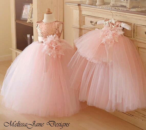 blush and gold flower girl dresses