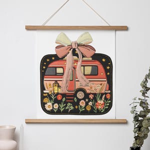 Vintage Camper Poster Art Print, Boho Home Decor, RV Wall Art, Girly Room Decoration, Trailer Decor for Nature Lovers