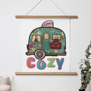 Cozy Camper Poster, Home Decor Print, Vintage Caravan Art, Gift for Campers, Nursery Wall Art, Camping Themed Decor