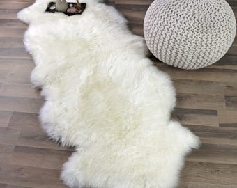 Ivory White Sheepskin Rug | Double Pelt Lambskin Runner 2x6 ft