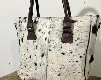 Spotted Cowhide Tote Bag: Handmade Hair-on Leather Western Purse