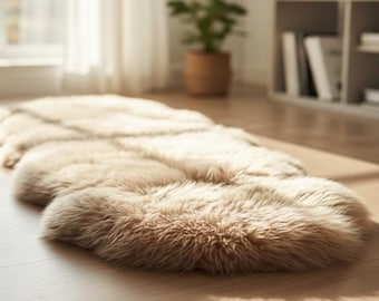 Taupe Sheepskin Rug: Genuine New Zealand Double Pelt, Shaggy Area Rug (2x6 ft)