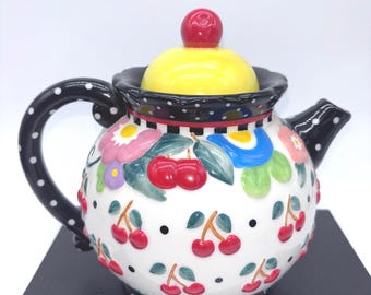 Brownlow Mary Engelbreit Kersenbloemen Gestippelde Cottagecore Keramische Theepot