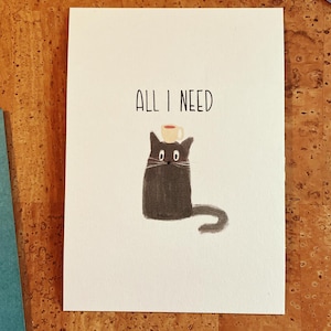 Postkarte A6 Coffee Cat | individuelles Papier | nachhaltiger Digitaldruck | Katze Kaffee