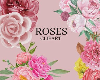 Roses Clipart, Flower Bouquet Clipart, Floral Arrangement, Real Flower Clipart, Roses PNG, Watercolor Rose Clipart, Pink Rose Clipart