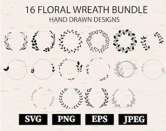 16 Wreaths Svg Bundle, Plotter File Floral Wreath Frame Clipart, Laurel Wreath Monogram, Wedding Wreath Designs Svg Png Jpg Botanical Cricut
