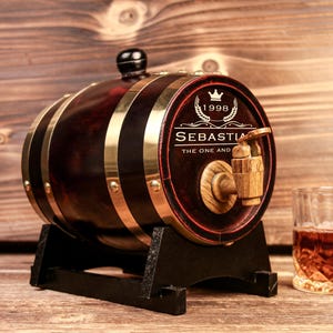Personalized Engraved Whiskey Barrel - 1/3L Mini Oak Barrel|Groomsmen/Best Man Gift, Dad/Grandpa Birthday | Bourbon Home Bar Barware