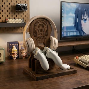 Christmas Gift for Him - Custom Wooden Controller and Headset Stand Gift - Husband Birthday Gift - Gamer Room Decor - Tech Accessories Gifs