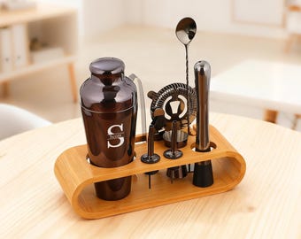 Benutzerdefinierte Martini Cocktail Shaker Set, personalisiertes Whisky-Set, graviertes Barware Barkeeper Kit, Geschenk für Vater Ehemann, Hausbar Zubehör