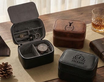 Personalized Watch Box for Men, Leather Watch Case, Travel Watch Box, Travel Jewelry Case, Engraved Watch Box, Gift For Him