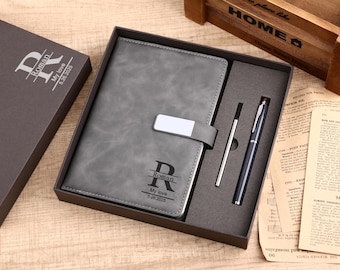 Personalized Initial Notebook Set With Pen, Custom Gift for man dad husband,Office Gifts