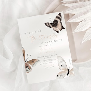 Butterfly Birthday Invitation Template, Editable Girl Birthday Invite, Butterfly Birthday Party Evite, First Birthday, Digital Download