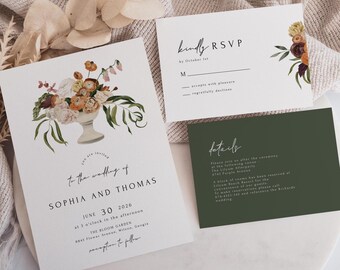 Rustic Terracotta Wedding Invitation Suite: Editable Boho Fall Invite (Printable Template 5x7" )
