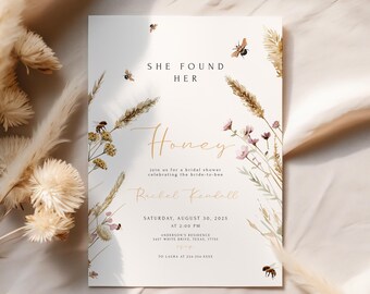 "Bee Brautparty Einladung Sie fand ihren Honig Braut Brunch einladen Vorlage Wildblumen Braut zu Bee Hochzeitsparty druckbar."