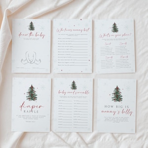 Santa Baby Shower Games Bundle Christmas Baby Shower Printable Games Neutral Winter Baby Shower Activities Editable Holiday Baby Games Set