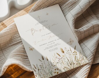 Mall för dopinbjudan Redigerbar dopinbjudan Boho Wildflower-dopinbjudan för flicka Dopinbjudan Rustik direktnedladdning