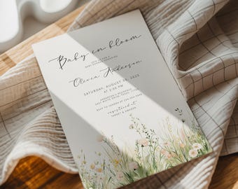 Baby in Bloom Baby Shower Invitation Editable Wildflower Baby Shower Template Wildflower Baby Shower Invite Pink Flowers Instant Download