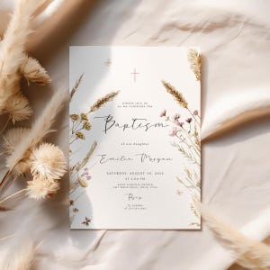 Girls Baptism Invitation Template Editable Wildflower Baptism Invitation Printable Floral Baptism Invite Instant Download Christening Invite