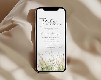 Electronic Baby in Bloom Evite Template Editable Baby in Bloom Baby Shower Mobile Invitation Baby in Bloom Digital Invite Text Message Phone