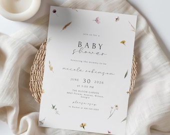 Wildblumen-Baby-Dusche-Einladungsvorlage Baby in Bloom Einladung Floral-Baby-Dusche-Mädchen druckbare einladen Instant Download bearbeitbar
