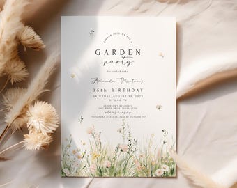 Wildflower Birthday Invitation Garden Party Invite Floral Woman Birthday Editable Template Spring Flowers Butterfly Birthday Invite Girl
